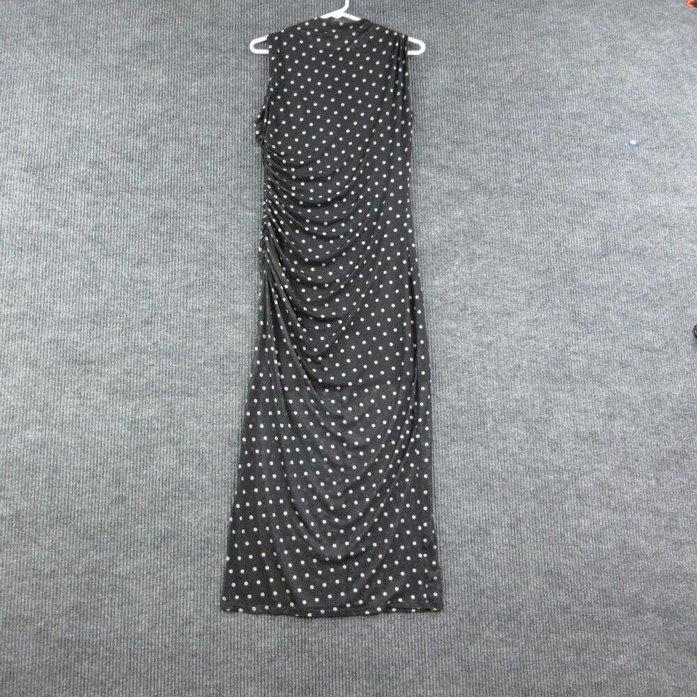 Nine Britton Dress Womens L Petites Black Polka Dot Sheath Maxi Ruched NWT